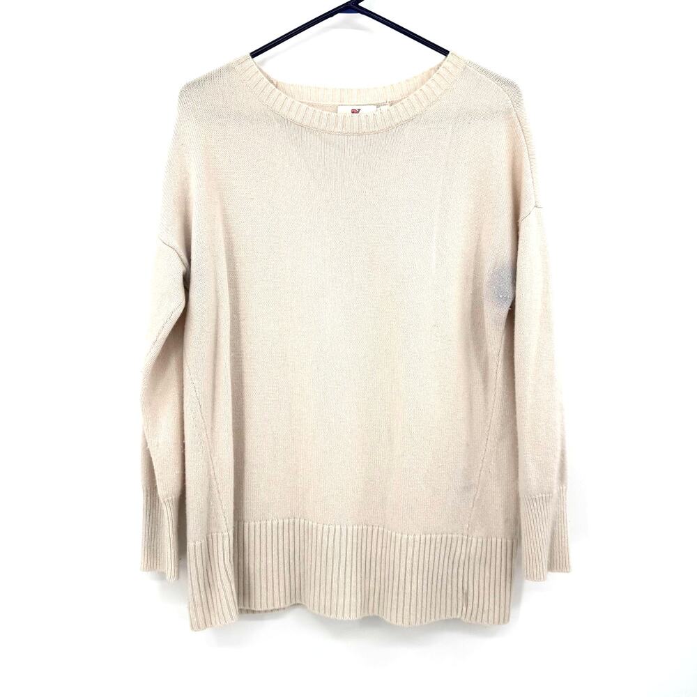 Vineyard Vines Size Medium Pullover Sweater Cashmere Blend Cream‎ Knit Flawed